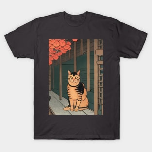 Japanese Cat at a traditional wood house T-Shirt